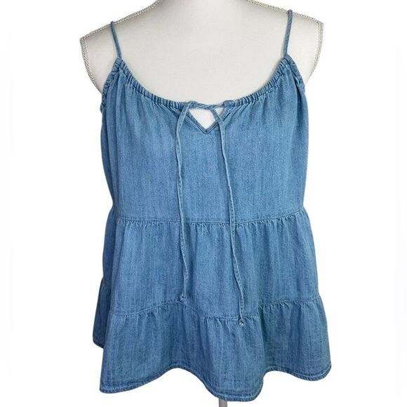 Old Navy Blue Ddnim Tie Front Tiered Camisole Adjustable Straps Tall Med - Picture 1 of 9